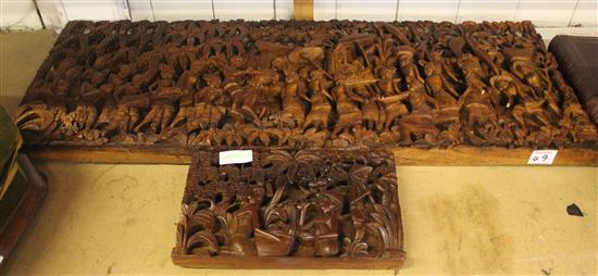 An Indonesian figure carved wood panel & another smaller